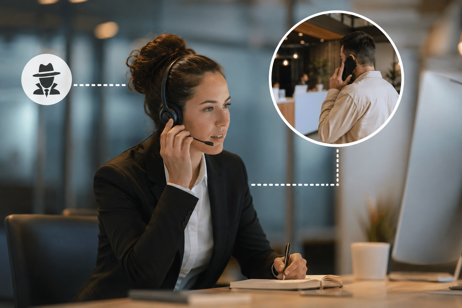 Enquêtrice réalisant un appel mystère externalisé pour évaluer la qualité du service client en France
