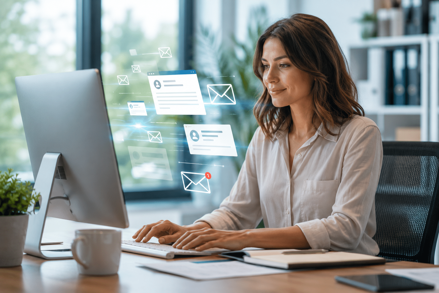 Chargée de relation client traitant des emails clients dans un service externalisé