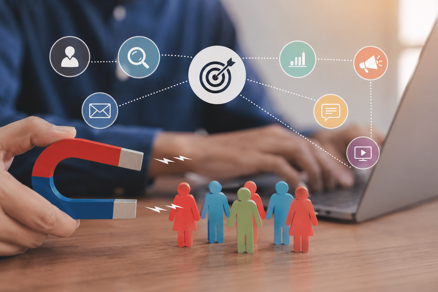 Inbound marketing externalisé avec aimant à prospects, canaux digitaux et génération de leads